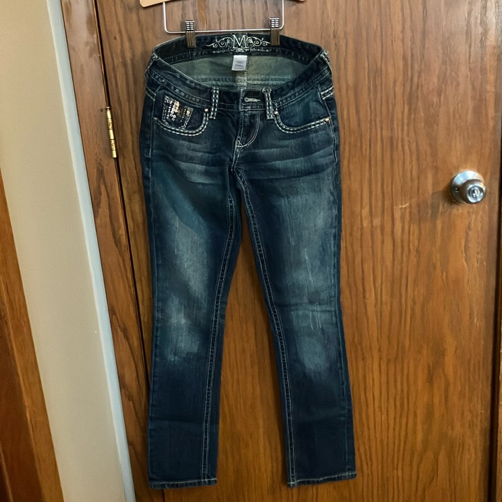 Maurices Blue Straight Leg Jeans with Distressed Details
